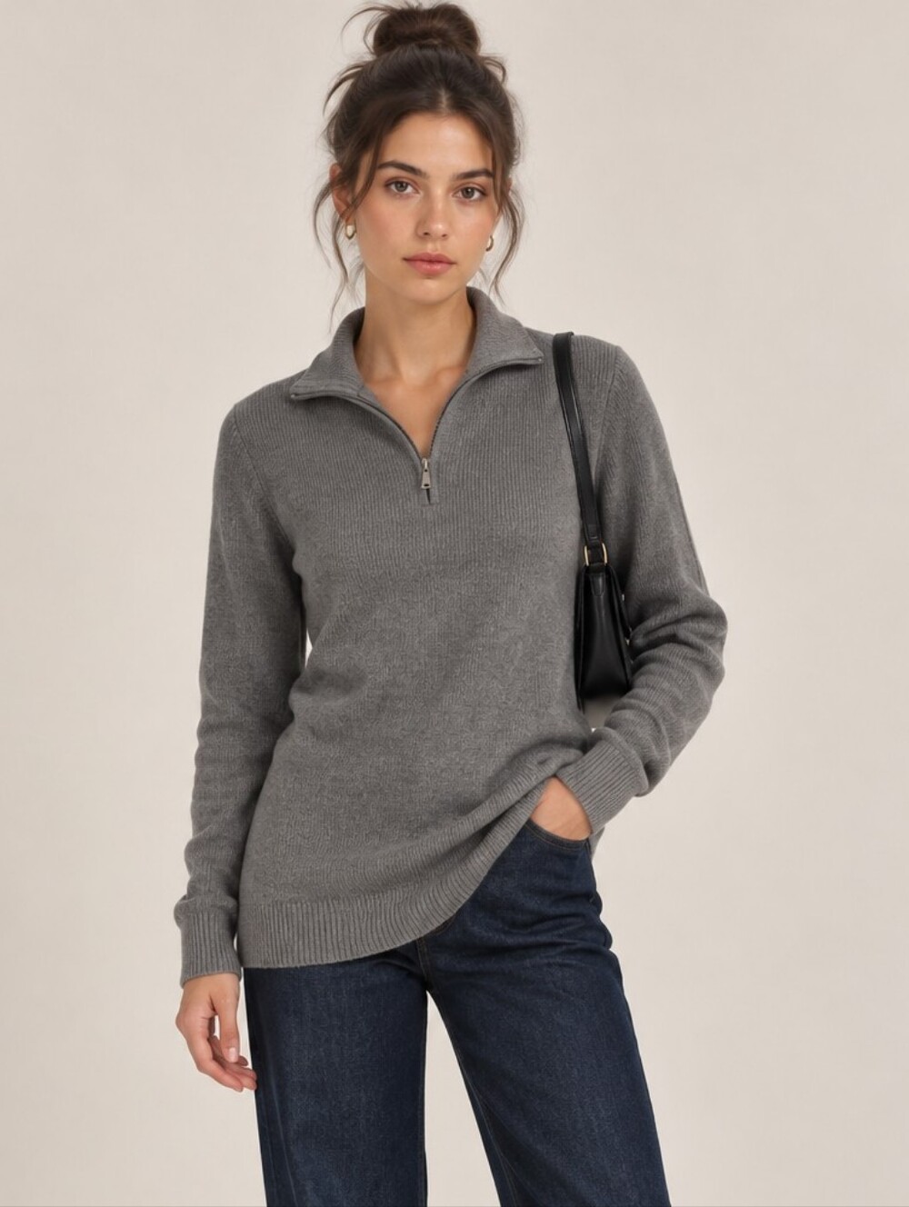 Simons Pure New Wool Merino Gray Half-Zip Knit Sweater - Classic Casual